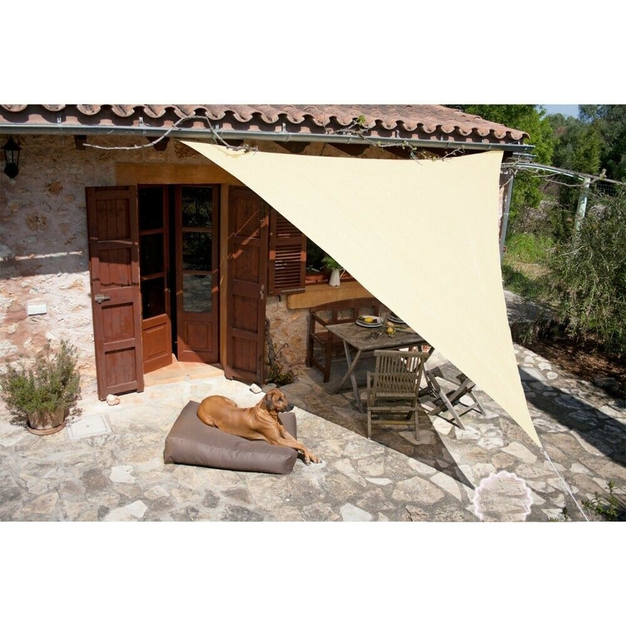Slnečná plachta - tienidlo na terasu, balkón a záhradu trojuholníková 5x5x5 m béžová - polyester (nepremokavá)