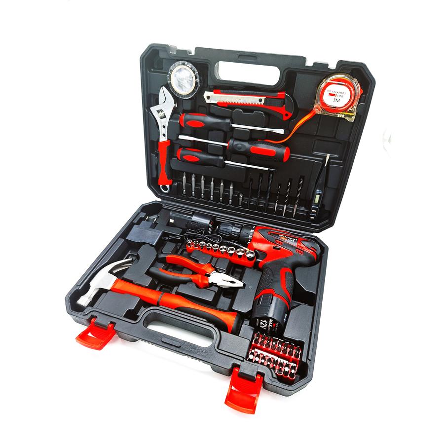 68-dielna súprava náradia RoyalKraft, akumulátorový skrutkovač, kufor, čierna