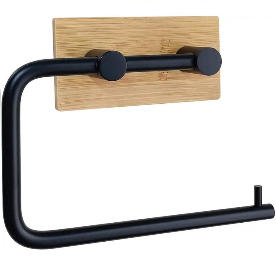 Elite Home® Nástenný držiak na toaletný papier, bambus + oceľ, čierny