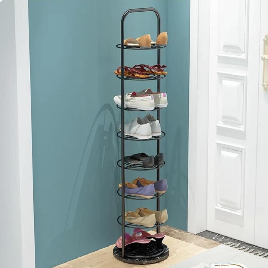 Elite Home® 7-poschodový regál na topánky, oceľový rám, podstavec z umelého kameňa, čierny 