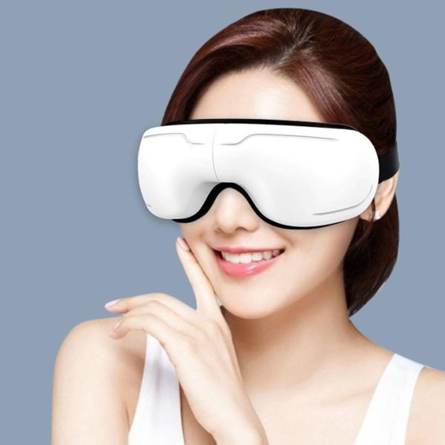 Prenosný, inteligentný masážny prístroj na oči s technológiou bluetooth, s funkciou zahrievania a hudbou, biely