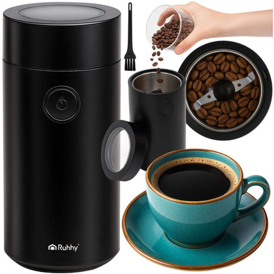 Elektrický mlynček na kávu s výkonom 150 W, kapacitou 50 g, dvoma nožmi a priehľadným vekom, čierny