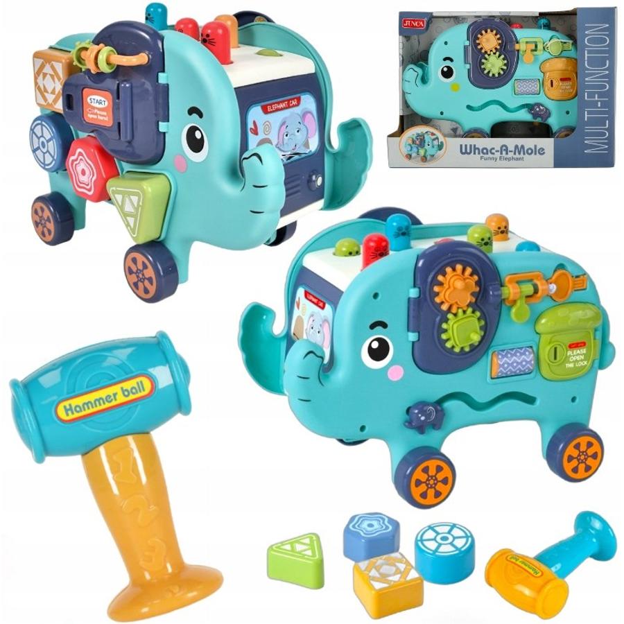 Hračka na rozvoj zručností v tvare slona S farebnými doplnkami, multifunkčný dizajn, založený na princípoch Montessori, od 18 mesiacov