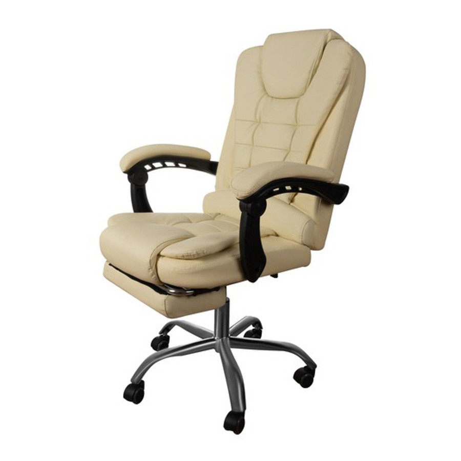Otočné kancelárske kreslo s výsuvnou podnožkou, funkcia polohovania, nosnosť 130 kg, krémová farba