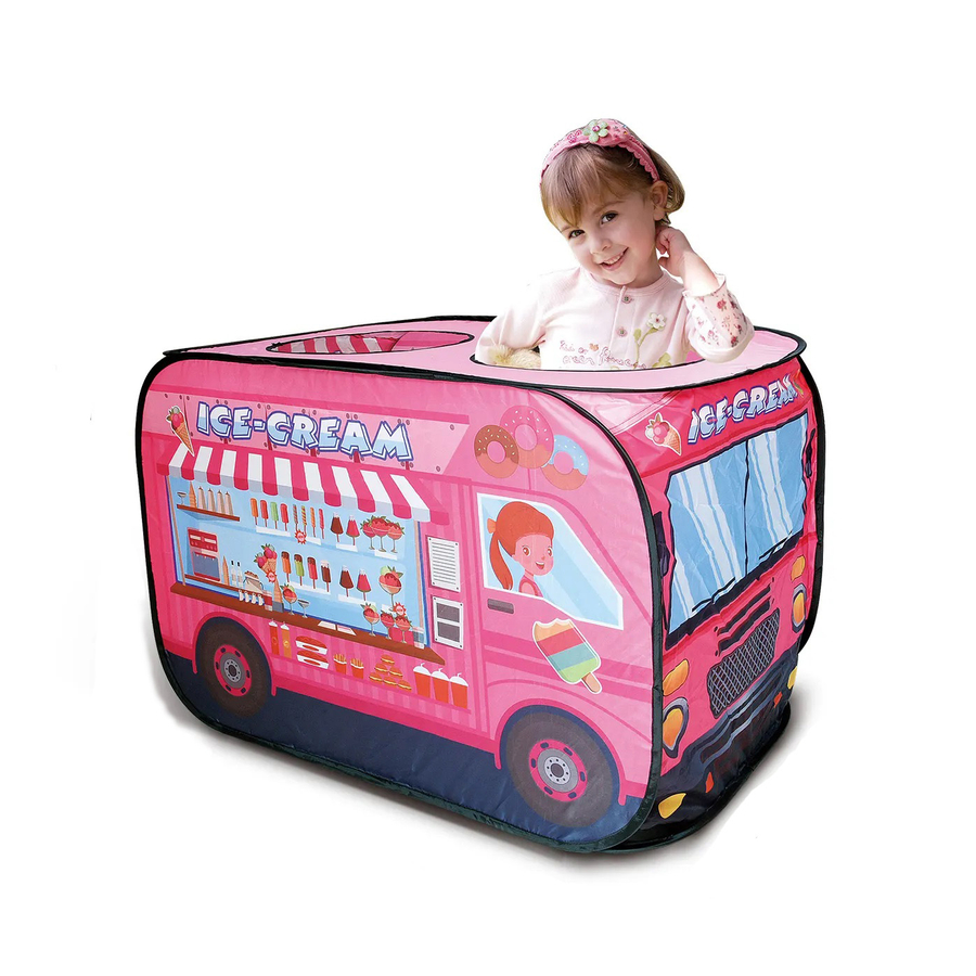 Detský stan na hranie so vzorom zmrzlinového vozíka, s textilným nosičom, 112x70x75 cm, ružový
