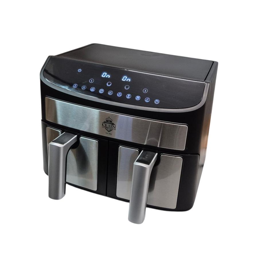 Dvojitý kôš Queen, 2 zóny, rúra s horúcim vzduchom, fritéza, LED displej, 10 prevádzkových režimov, 7,2 litra (2×3,6 l kôš), 2400 W, čierna – nerezová oceľ