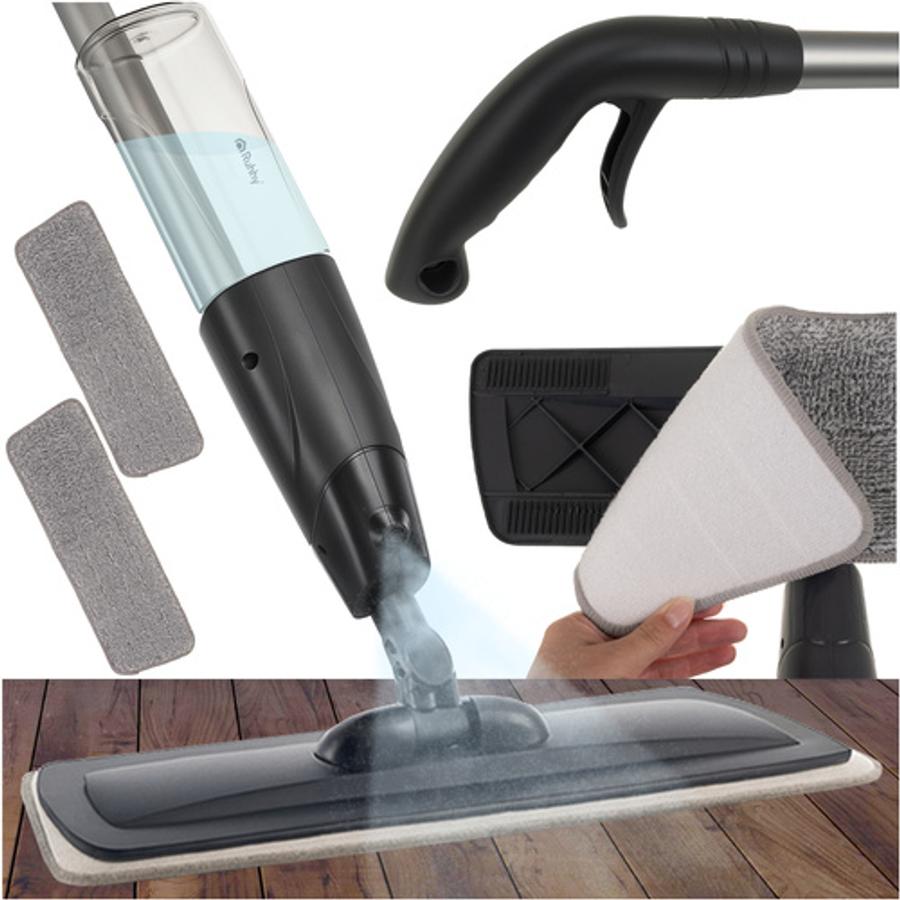 Mikrovláknová plochá mopová súprava s nádržou na vodu, s mopovou plochou 41 cm, objemom 600 ml, dvoma mikrovláknovými utierkami