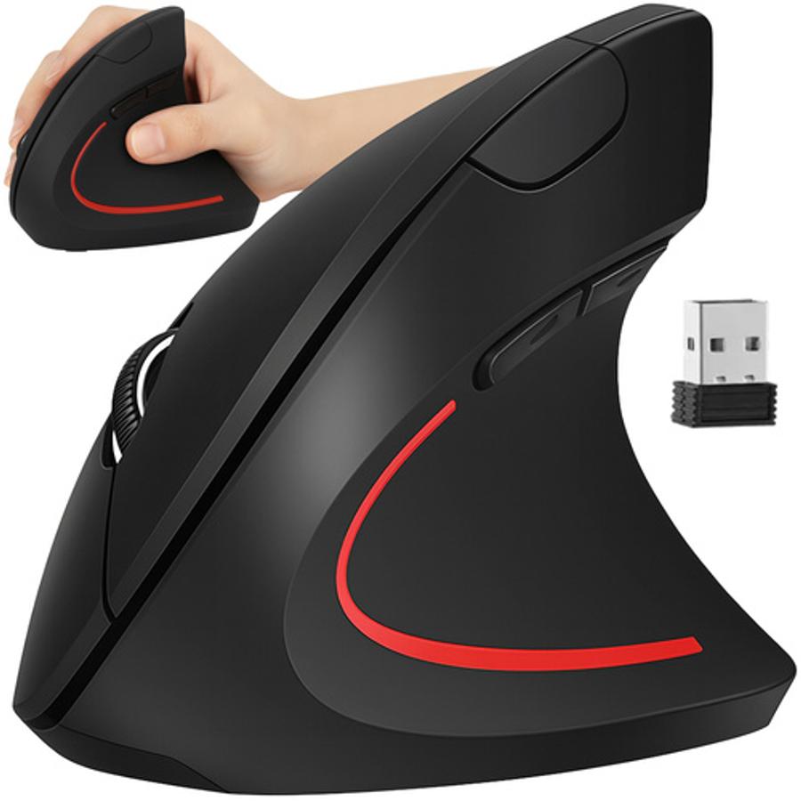 Bezdrôtová stojaca myš, ergonomická, šetrná k zápästiu, vertikálna myš pre počítače, univerzálna, USB 2,4 GHz, čierna